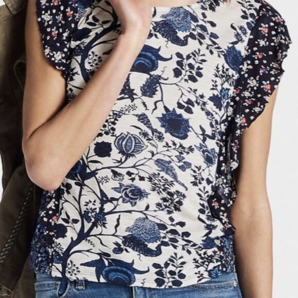 Barely used Lucky Brand Women's Blouse Size Large Mixed Print Ruffle Button Deta - Picture 6 of 6